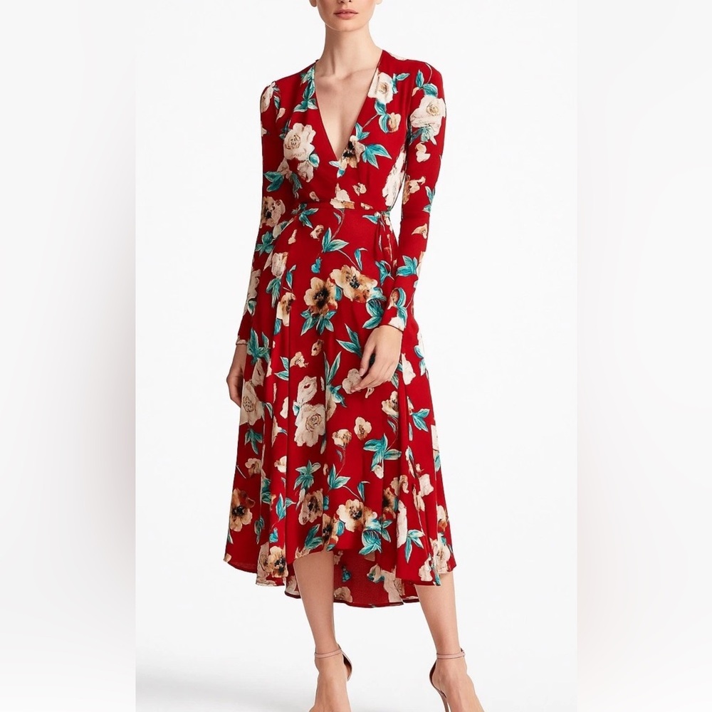Stone Cold Fox Red Silk Floral Dress Size 2
